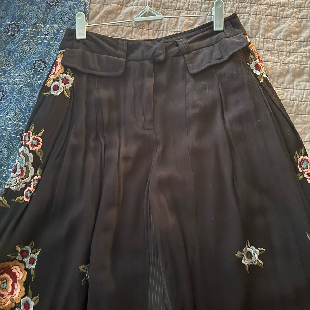 Free People Black Floral Wide Leg Pants - Picture 3 of 5